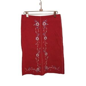 Poleci Embroidered‎ Skirt Womens Size 0 Stretch Bohemian Floral Red Made In USA